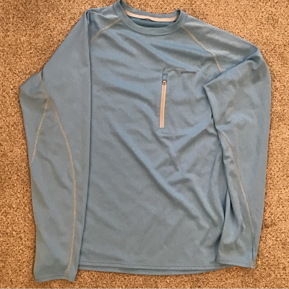 Patagonia Zip Chest Pocket Sunshade Long Sleeve Crewneck Shirt Mens Medium Blue
